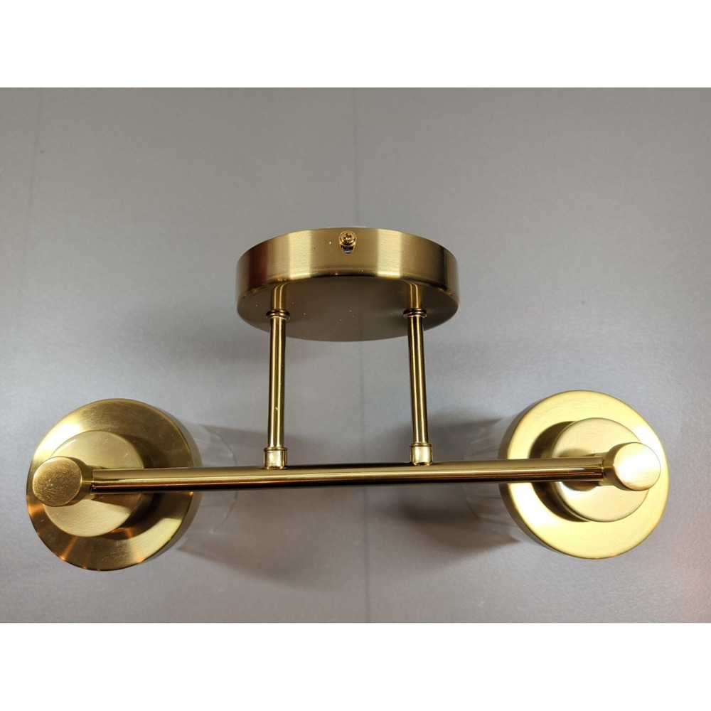 Modern 2-Light Vanity Sconce Brushed Brass Fluted Glass Wall Light Fixture - Picture 4 of 11